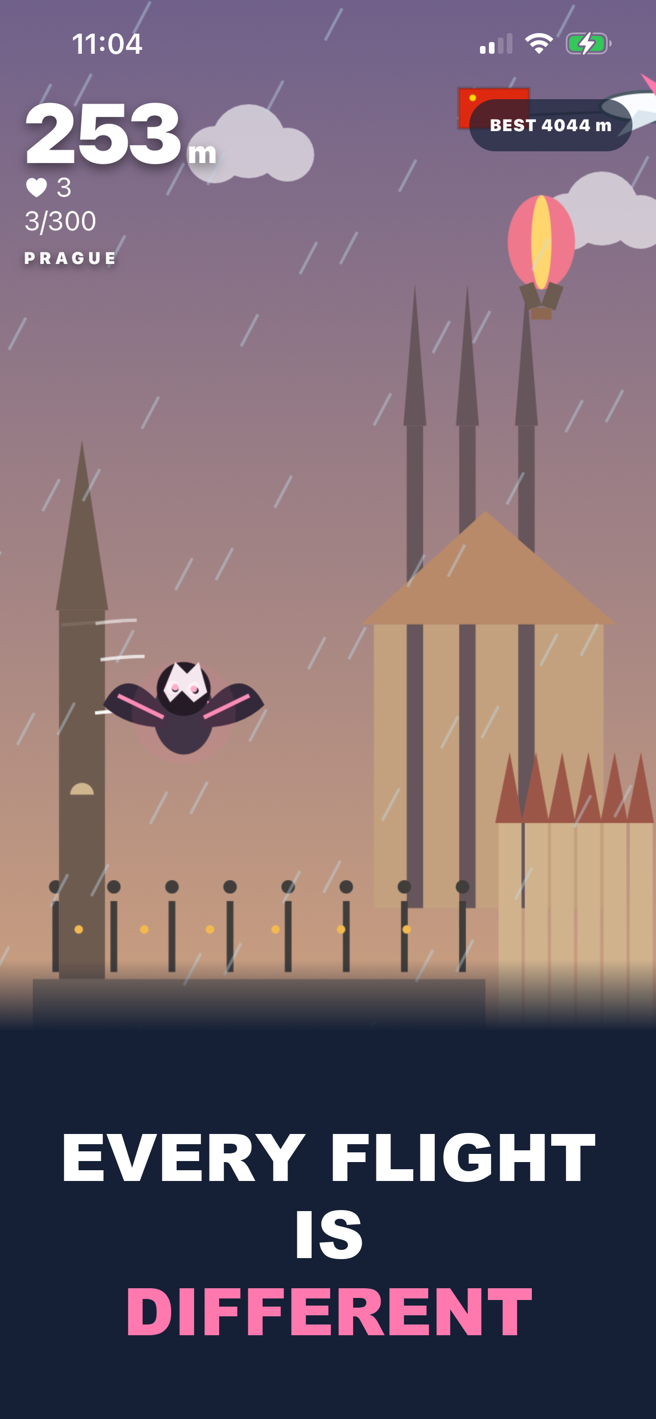 Becky the Bat flying through rain in Prague